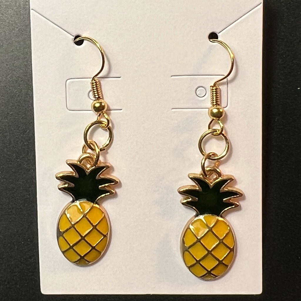 Pineapple Gold Tone Drop Pierced Earrings New